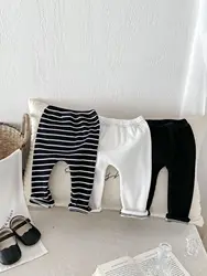 2024 Autumn New Baby Striped Leggings Cotton Infant Girl Skinny Stretch Pants Toddler Boy Casual Pants Baby Versatile Trousers