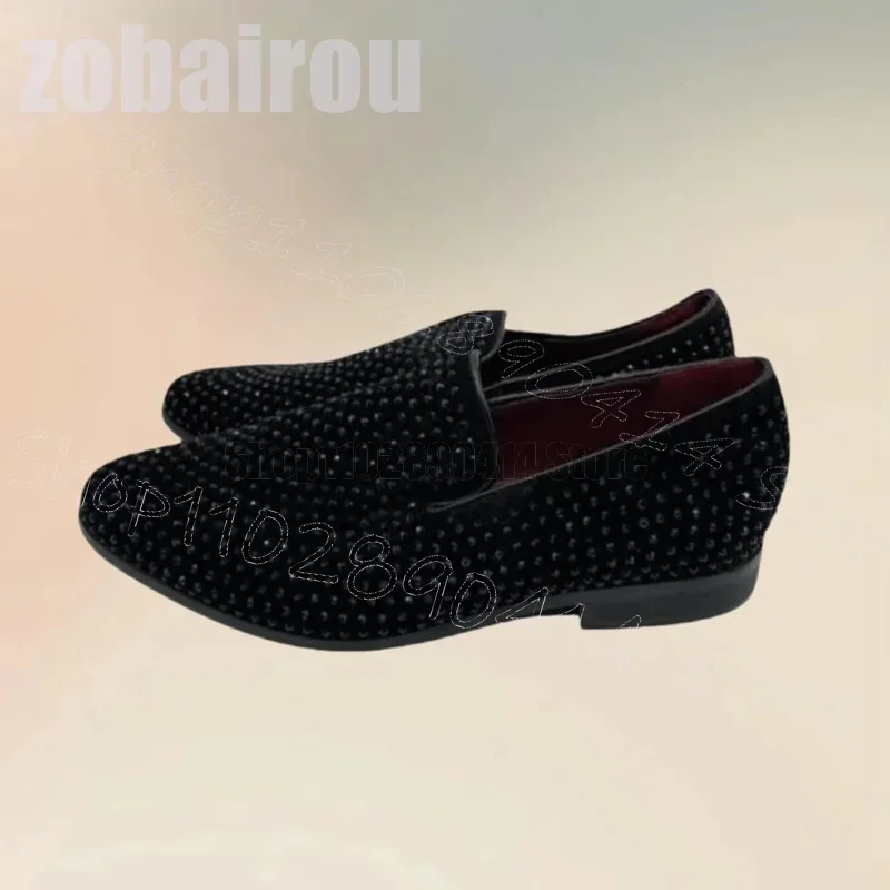 

Black Rhinestone Design Pointed Toe Men Loafers Fashion Slip On Men Shoes Luxury Handmade Party Banquet Dating Men Dress Shoes