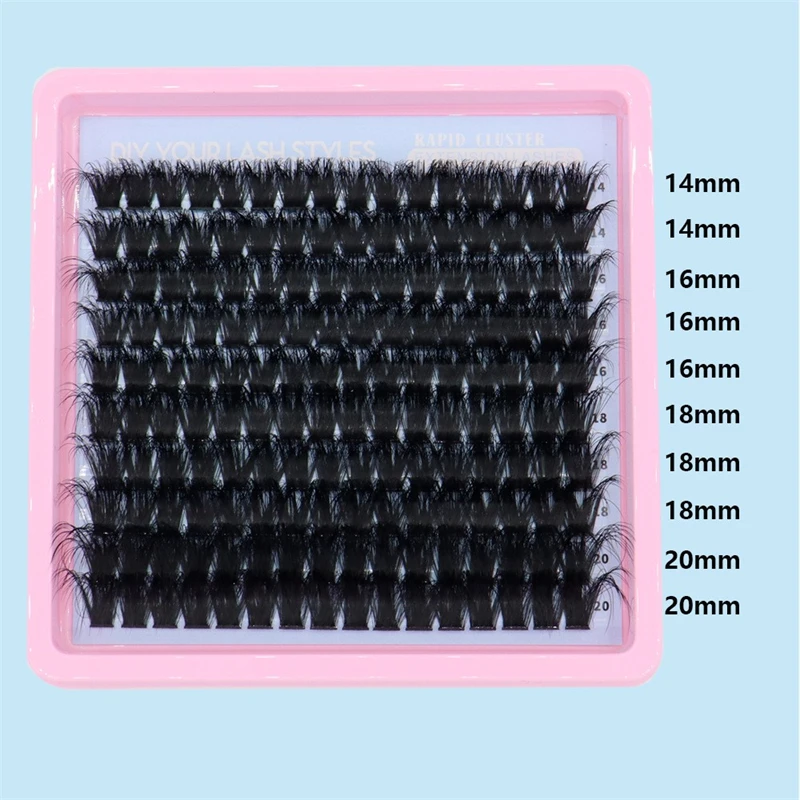 10 Rows Fluffy Thick-Flocked False Eyelashes 160D 120D 100D DIY Segmented Mix Lengths 14-20mm for Eye Makeup