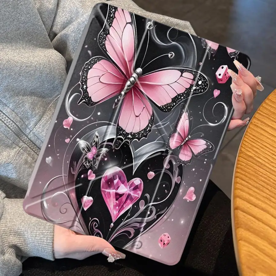 

Чехол-подставка для планшета с розовыми и черными бабочками для iPad Mini 6, 7, Pro 11, 10, 9, 8, 7, 12.9 дюймов Pro 2025, Air 4, 5, M3, M2