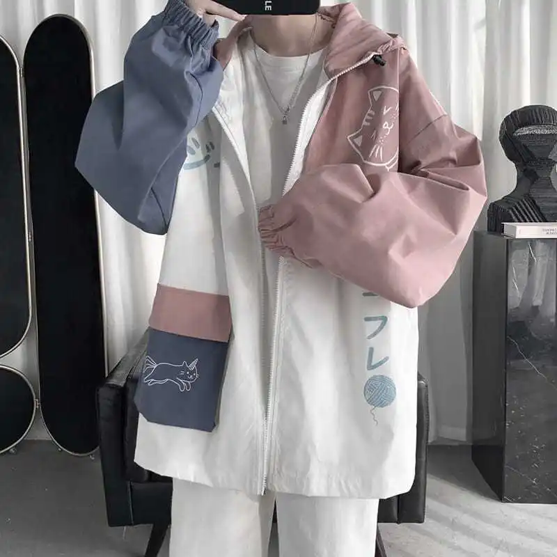 

Spring and Autumn Jacket Women Vintage Colorblocking Jacket Loose Men and Women Casual Versatile Large Size Baseball Clothing