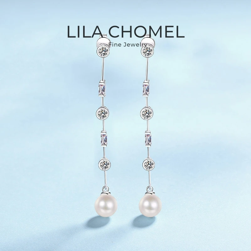 

Women Wedding PT950 Platinum Drop Earrings Valentine's Day 8mm Freshwater Pearl Girl 1.8 Carat Moissanite Diamond Birthday Gift