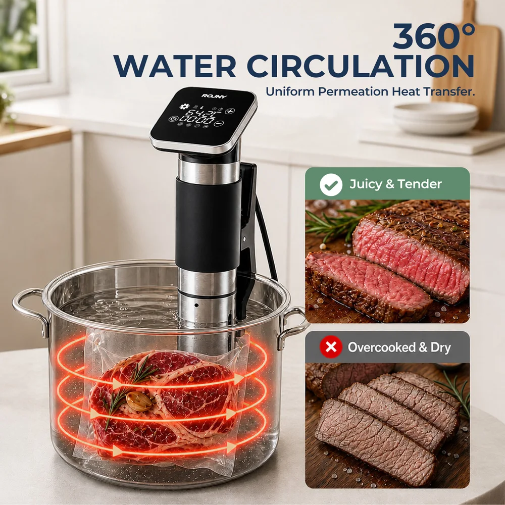 ROUNY LED Touch Precision Cooker, Sous Vide Vacuum Slow Cooker, 1300W PTC Fast Heating, IPX7 Washable, Dry-Burn & Overheat Prote