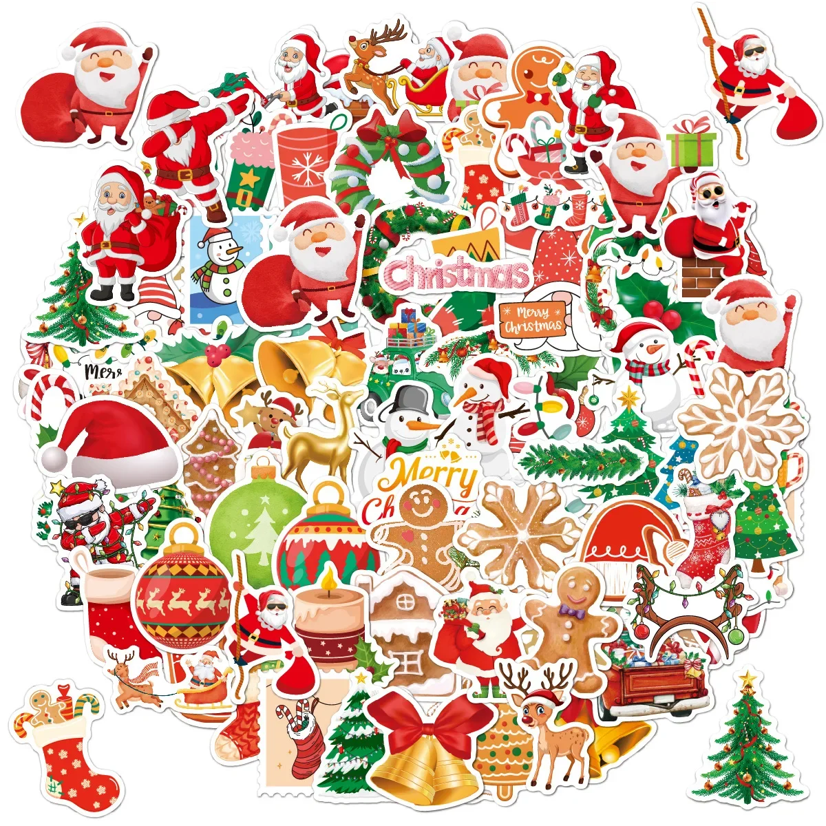 Pegatina decorativa de Papá Noel para árbol de Navidad, sello de regalo de agradecimiento, bolsa de dulces de vacaciones, 6-8cm, 100 piezas