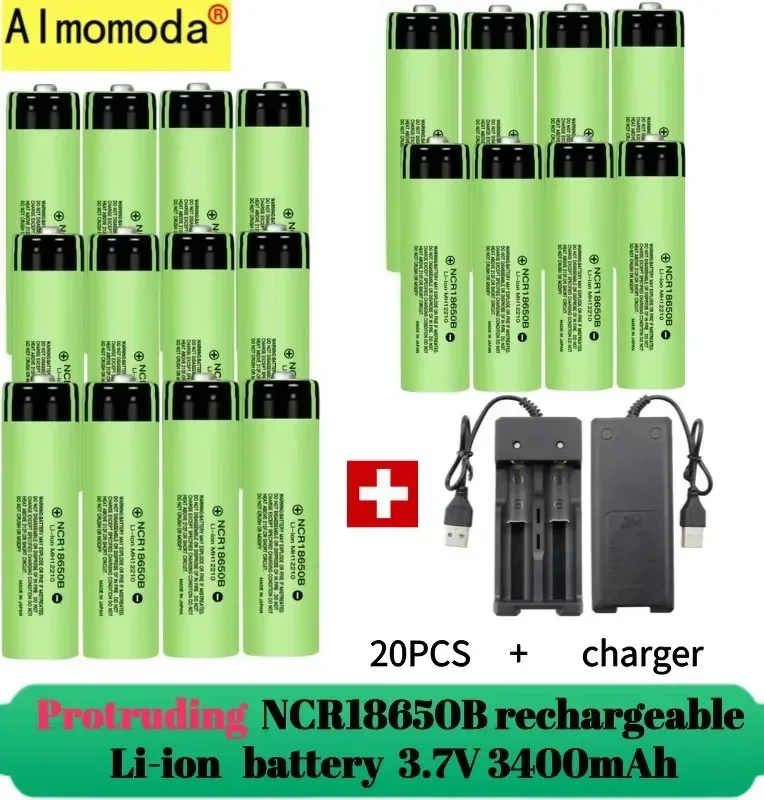 

2024 protruding 100% USB rechargeable lithium battery NCR18650 3.7V 3400mAh 34B USB charger original battery cell flashlight