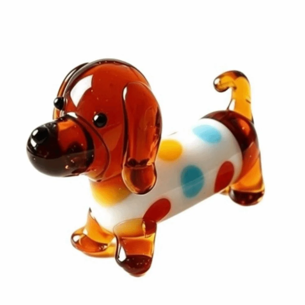 Transparent Glass Dachshund Figurine Handmade Colorful Mini Glass Dog Ornament Clear Crystal Miniature Glass Puppy Statue