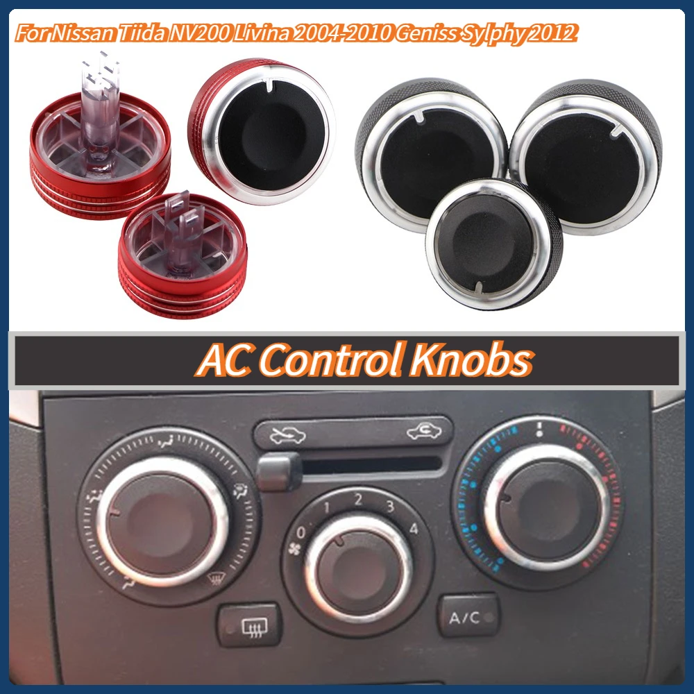 1Set Car Air Conditioning AC Control Knobs for Nissan Tiida NV200 Livina 2004-2010 Geniss Sylphy 2012 Interior Acc.