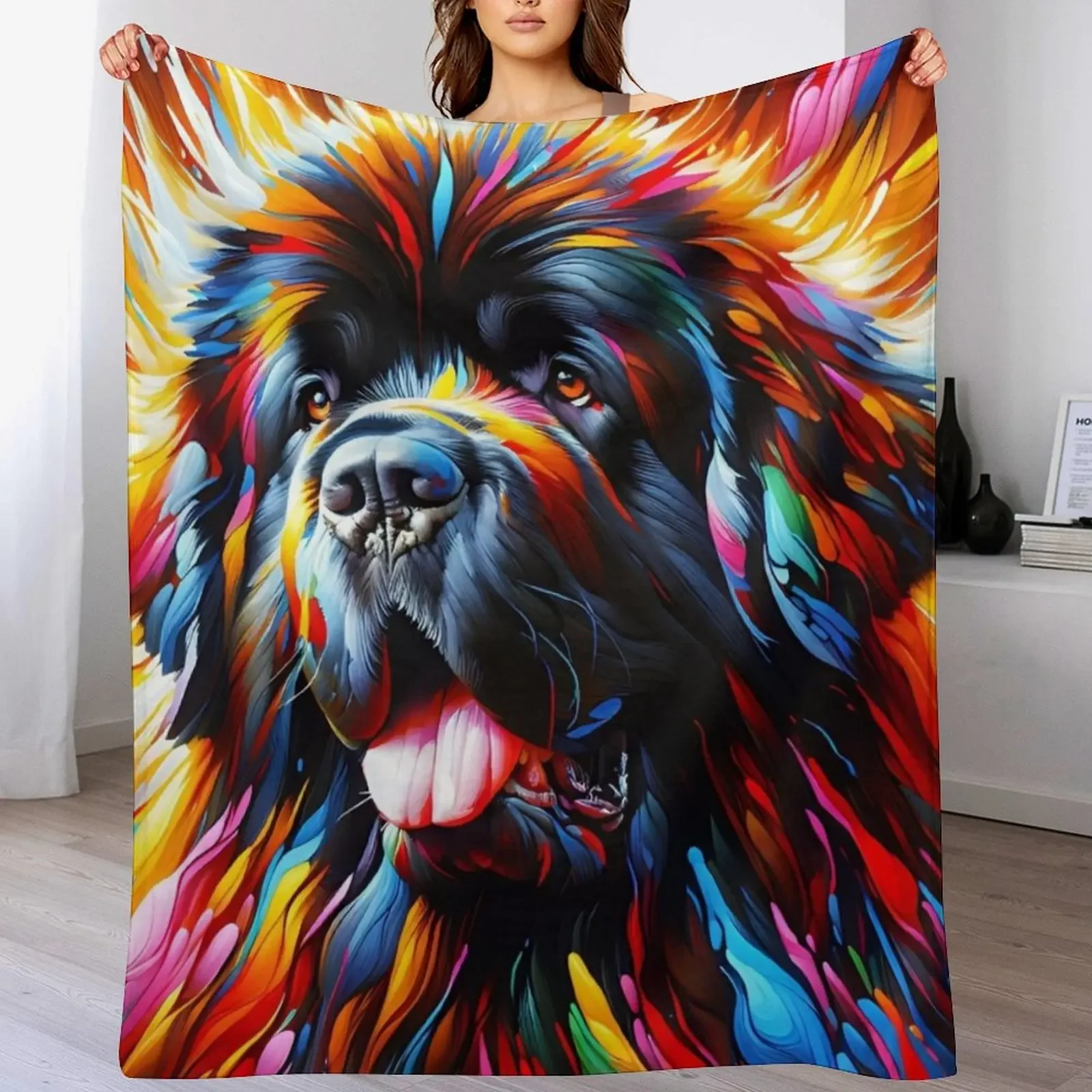 

Newfoundland Dog Acrylic Print Doggo Portrait Pet Lovers Throw Blanket Foldable Soft Warm Blanket for Outdoor Use