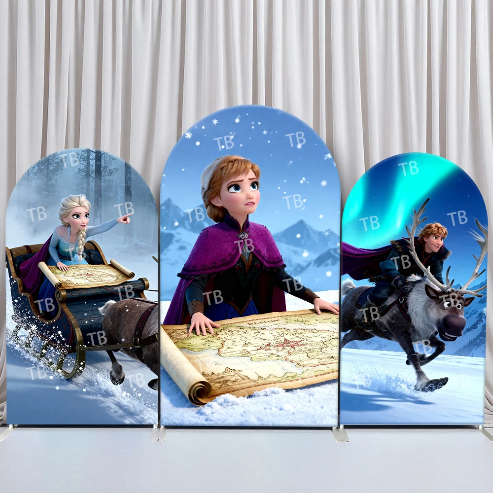 

TB Frozen Arch Backdrop Cover Snow Adventure Aurora Theme with Elsa Anna Decor for Kids Birthday & Baby Shower Photo Booth