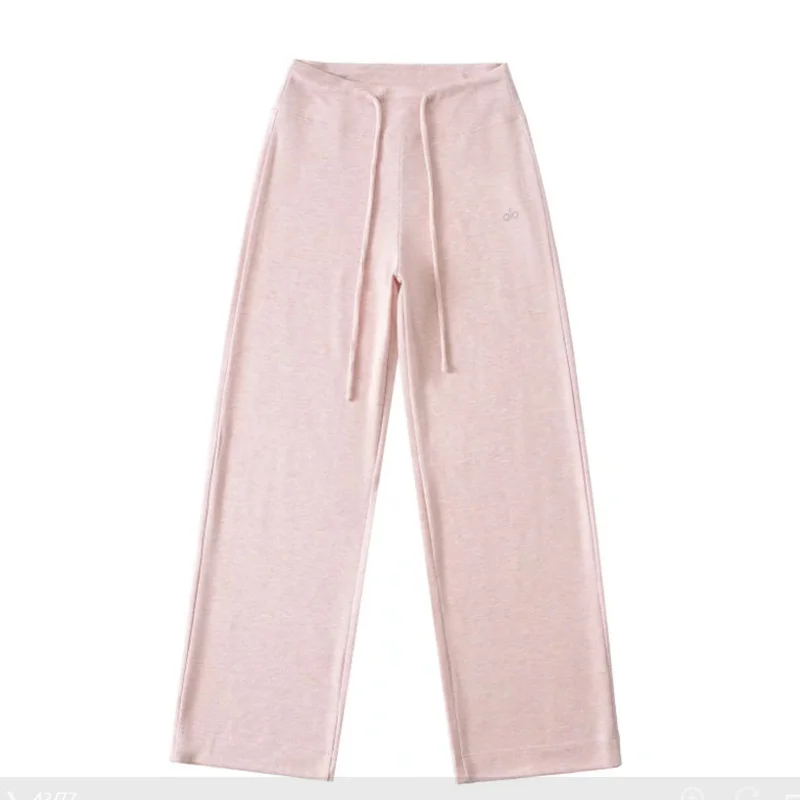 Spring New Women's American Sweatants Retro Solid Color Lazy Style Relaxation Wide Leg Pants High Waist Drawstring Floor Pants