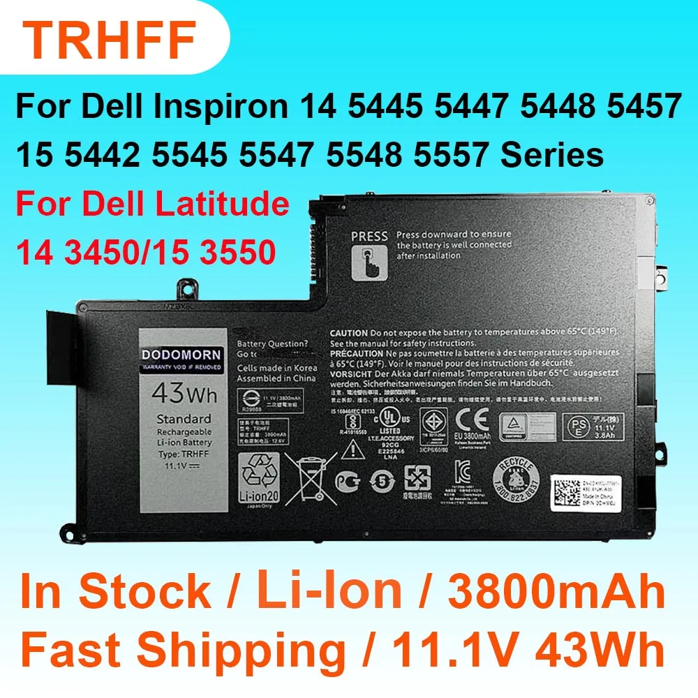 TRHFF Laptop Battery For Dell Inspiron 14 5445 5447 5448 5457/15 5543 5545 5547 5548 5557 Latitude 14-3450 15-3550 11.1V 43Wh