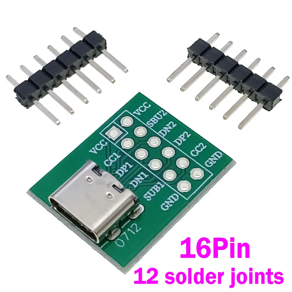 TYPE-C Female Test Board USB 3.1 16Pin to 2.54 High Current Power Adapter Board Module  Type-C Connector Socket for Arduino