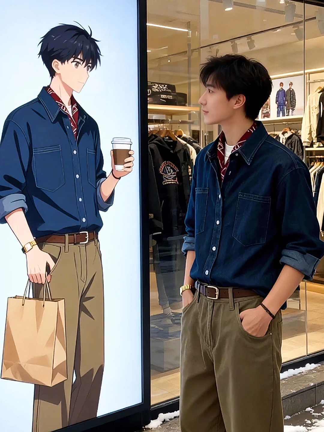 

Deep Blue Men's Denim irt Long Sve Inner Wear Casual Sle Spring Autumn High Sensation Layering Coat Youth ular Outdoor