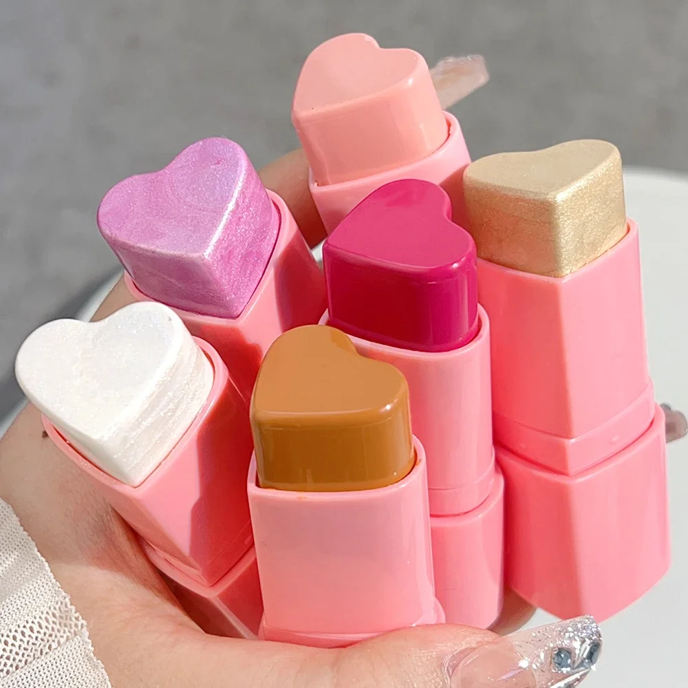 Heart-shaped Highlighter Blusher Stick Brightening Face Rouge Cream Waterproof Contour Illuminator Highlight Blush Korean Makeup