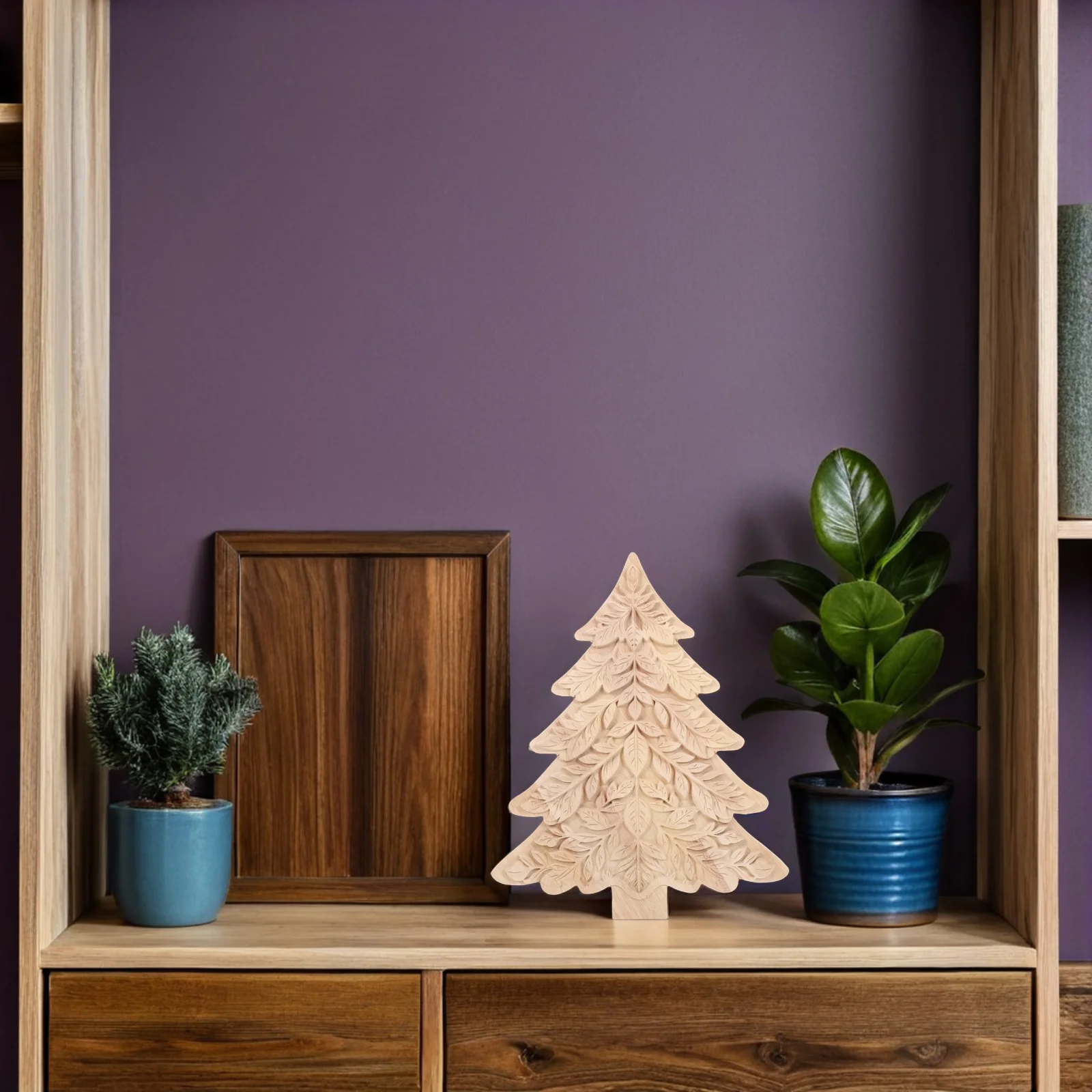 

Wooden Christmas Tree Decorations Rustic Farmhouse Style 3D Carved Cutouts for DIY Holiday Mantel Shelf Tabletop Xmas Wood