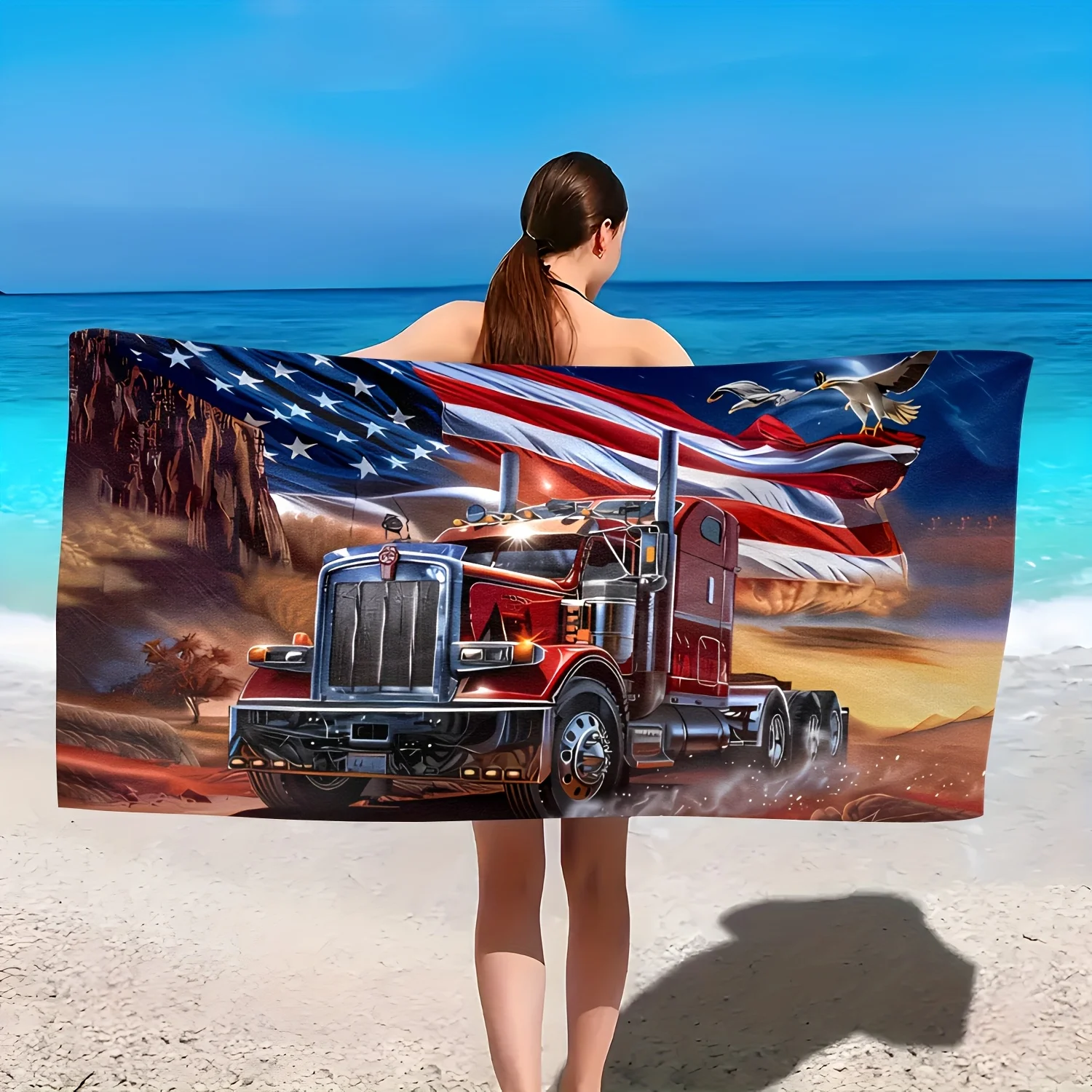 1PC Extra Large Truck Style Printed Beach Towel, Soft Polyester Beach Towel, Machine Washable for Summer Beach Swimming Camping