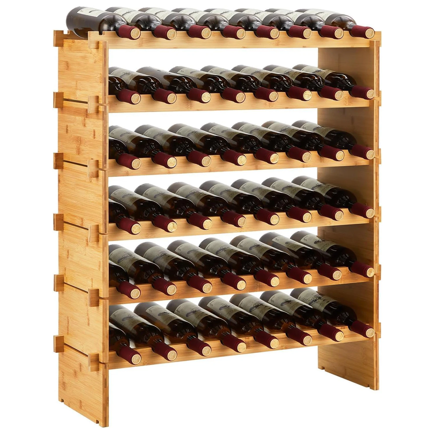 Estante Modular para vino de 6 niveles y 48 botellas, estante de almacenamiento de vino de madera de bambú, soporte independiente para vino, estante de exhibición para bodega de Bar de cocina