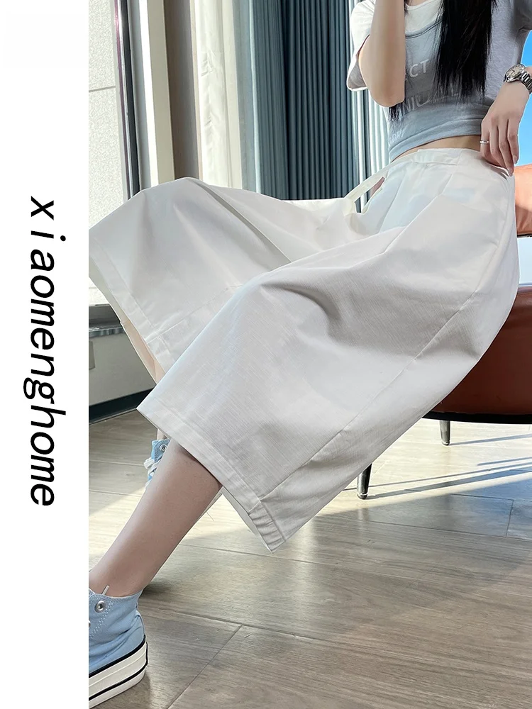 Quick Dry Washed Cotton Work Trousers Women Summer Thin Ice Silk Cool Air Pants Seven-Foot Wide Leg Knife Pants Casual Straig...