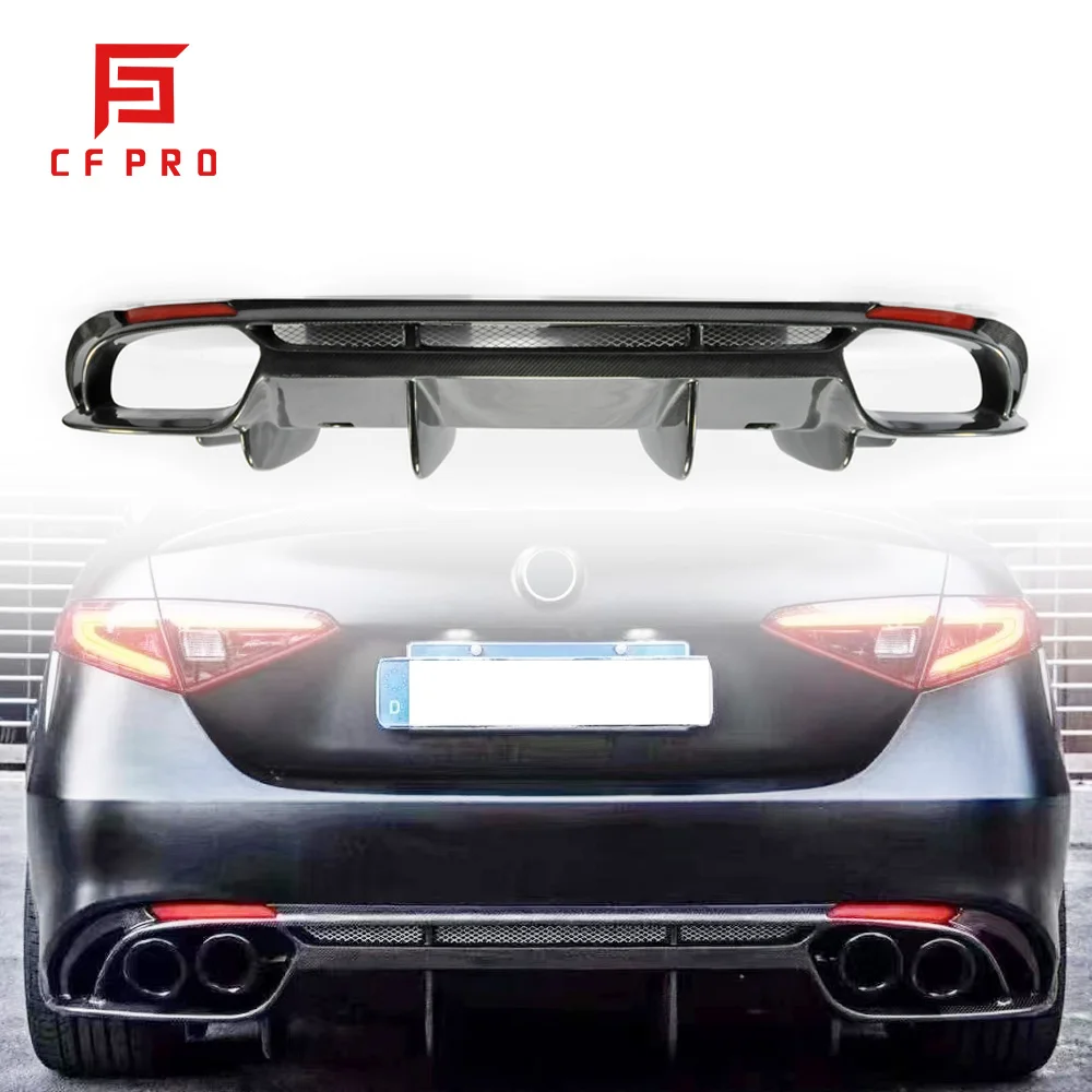 For Alfa Romeo Giulia 2017+ Carbon Fiber Rear Bumper Lip Fins Winglet Diffuser