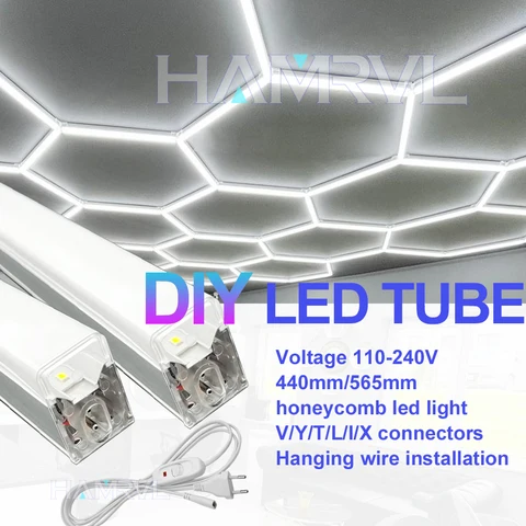DIY Hexagon Garage LED Tube Connector Suspension Wire Cable Accessories…