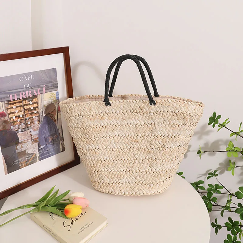 Women\'s Holiday Beach Bag Korean Style Ins Large Capacity Straw Bag Versatile Simple Portable Natural Grass Handwoven Bag