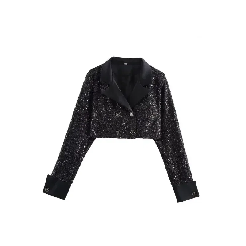 

TRAFZR Lady Jackets Black Sequins Cropped Coat New in Coats & Jackets Women's Autumn Coat Elegant and Pretty Women's Coats