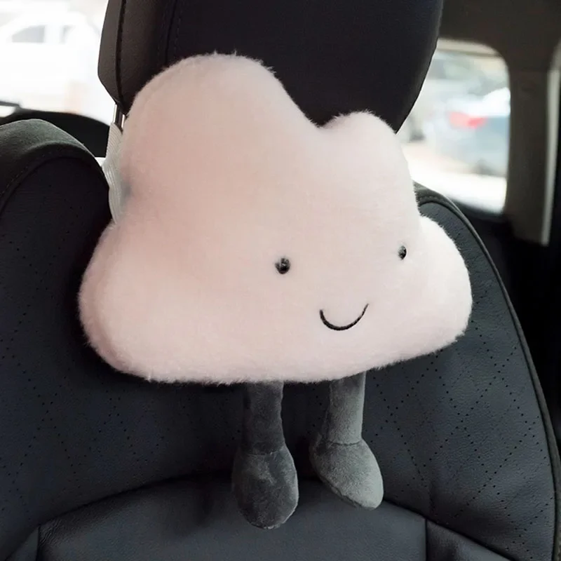 Cute Car Pillow Plush Cushion Car Safety Pillow Automobile Safety Belt Shoulder Pad Universal Vehicle Headrest Waist Cushion