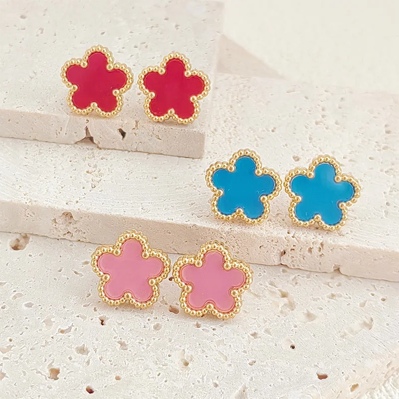 Flower Stud Earrings Elegant Earrings for Women 14k Gold Plated Women's Stainless Steel Trend 2024 Luxury Clover Fashion Jewelry