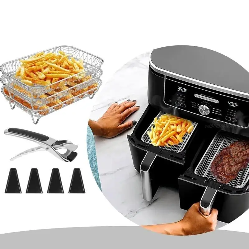 27RB 3 Layers Grill Stands Air Fryers Stackable Rack Stainless Steel Dehydrator Racks Grilling Racks for Restaurant Kitchen