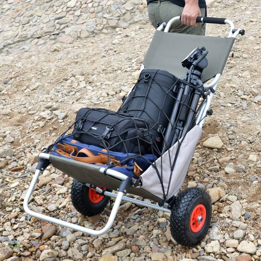 All-in-One Foldable Shopping Cart Have Seat, Outdoor Portable Handy Truck, Camping Wagon with 25cm Big Rubber Wheel