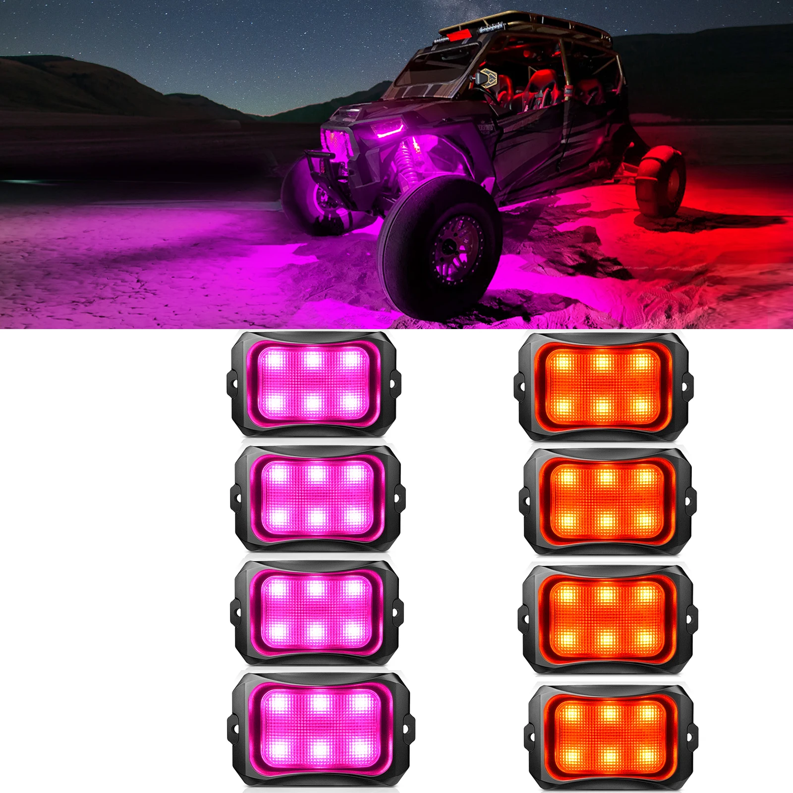 MICTUNING LED Rock Lights Kit- ( 3200LM 40W) 8 Pods Colorful Underglow Neon Lights with App Control,IP68 Waterproof