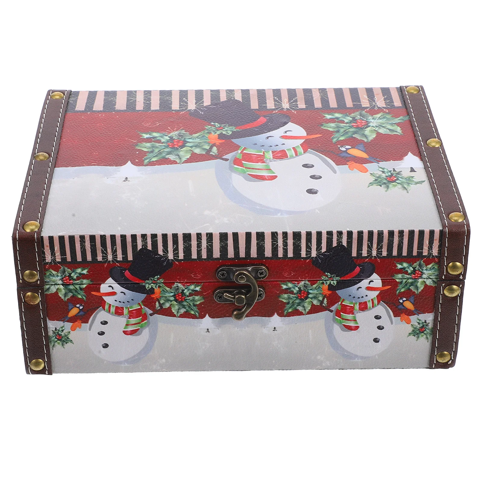 

Christmas Wooden Candy Box Wood Storage Organizer Hinged Lid Desktop Case Vintage Style Treat Holder Christmas Wood Box