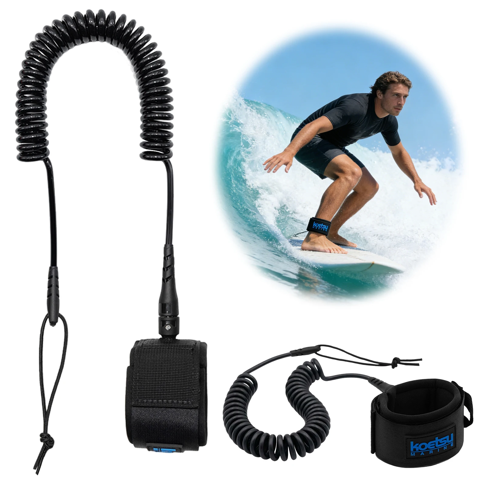 SUP Paddleboard-Leash 10FT 5,5 mm/0,22 Zoll TPU-Material Starkes Seil mit Knöchel-MAGIC-TEIP für Komfortablen und Sicheren Halt