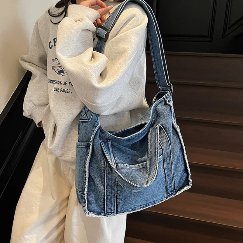 

Fashionable Denim Bag Retro Simple Handbag Korean Niche Design Shoulder Bags New Large Capacity Tote Bag Versatile Commuter Bags