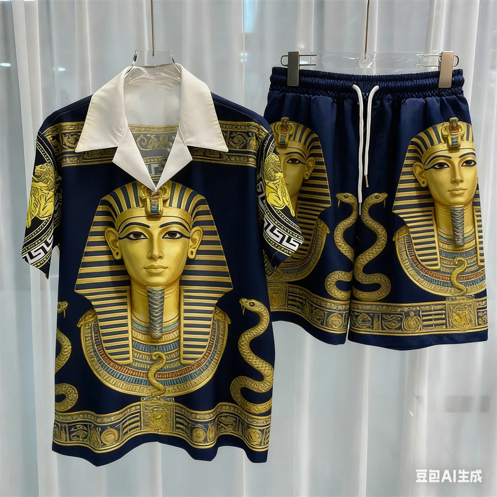 ثلاثية الأبعاد الرجال مجموعة الترفيه قطعتين مجموعة تي شيرتات قصيرة للأطفال عالية الجودة الصيف هاواي قميص مجموعة للجنسين قميص مجموعة المنزل منامة ملابس رجالي y2k #4