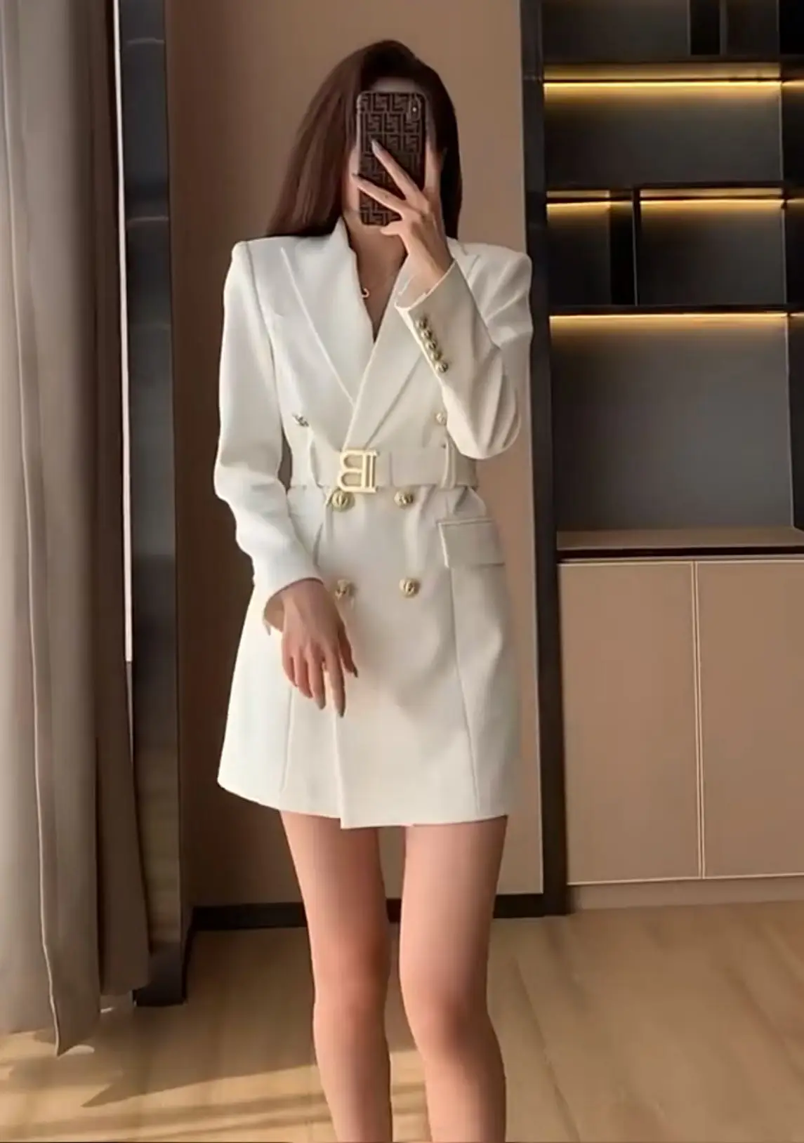 2025 New Spring Women Design Sense Long Sleeve Belted  Suit Dress Office Lady Elegant Long Coat High-end Temperament Short Dress