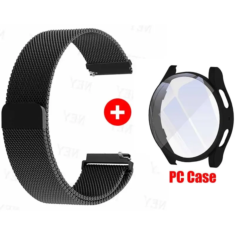 2 pack Tempered Glass+case+Milanese Loop Strap for samsung galaxy watch 7 6 5 4 44/40mm band Screen Protective Cover Accessories