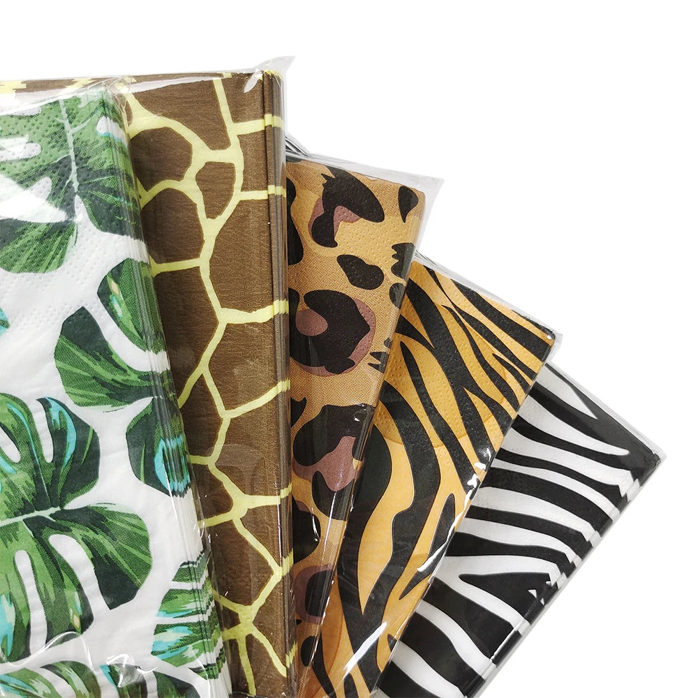 20Pcs Monstera Disposable Naplins Leopard Zebra-Stripe Party Napkins Print Naplins for Diy Party Decorations Supplies