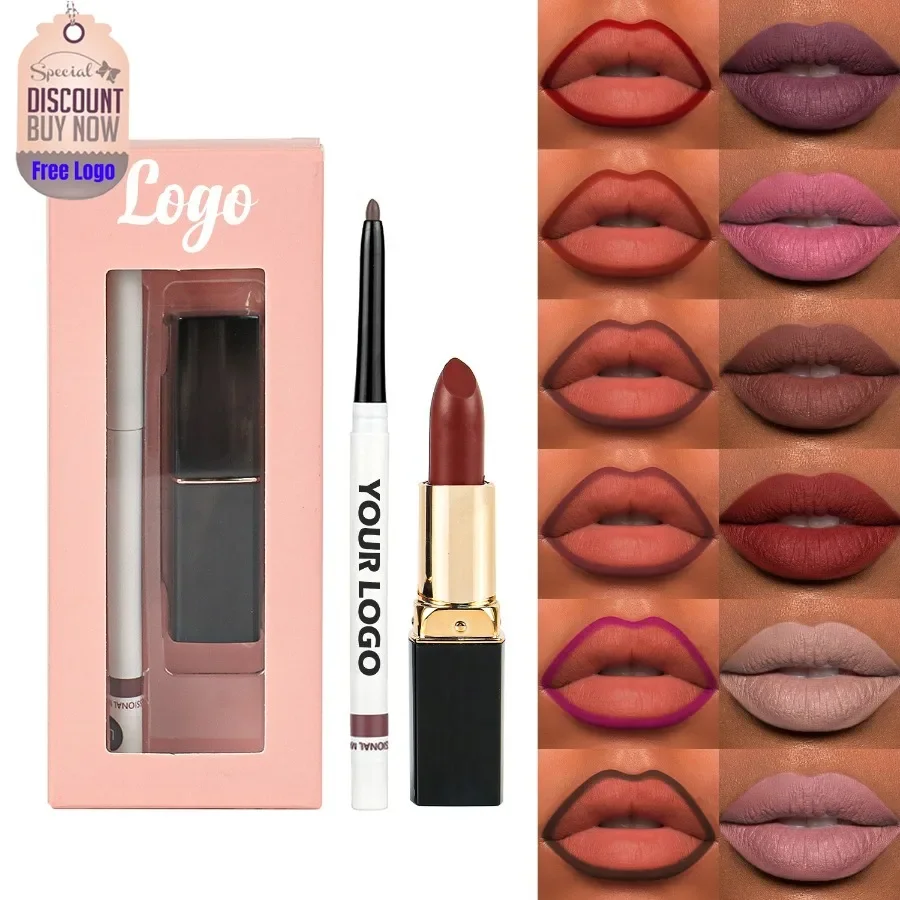 

Vegan Makeup Kit Matte Lipstick + Lipliner Private Label Waterproof Lip Stick Liner Maquillajes Para Mujer Custom Logo