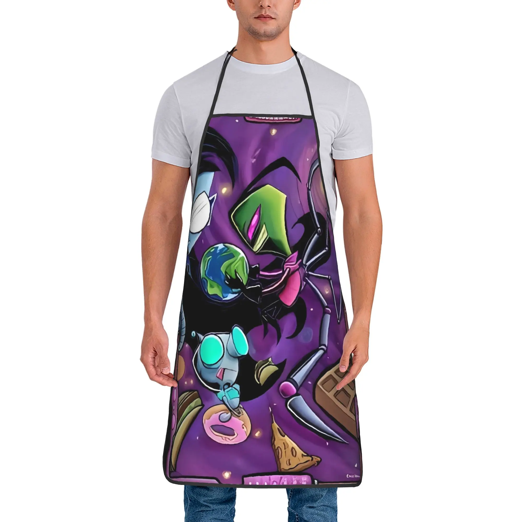 

Invaders Zims Retrro Cartoon Apron Fashionable Cooking Kitchen Accessories Barbecue Barber Aprons without Pocket
