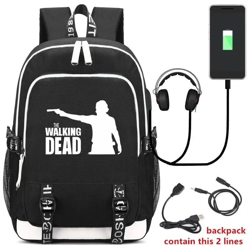 The Walking Dead Death Backpack Rucksack W/ USB Fashion Port/ Headphone Interface Students Book Laptop Bag MN10