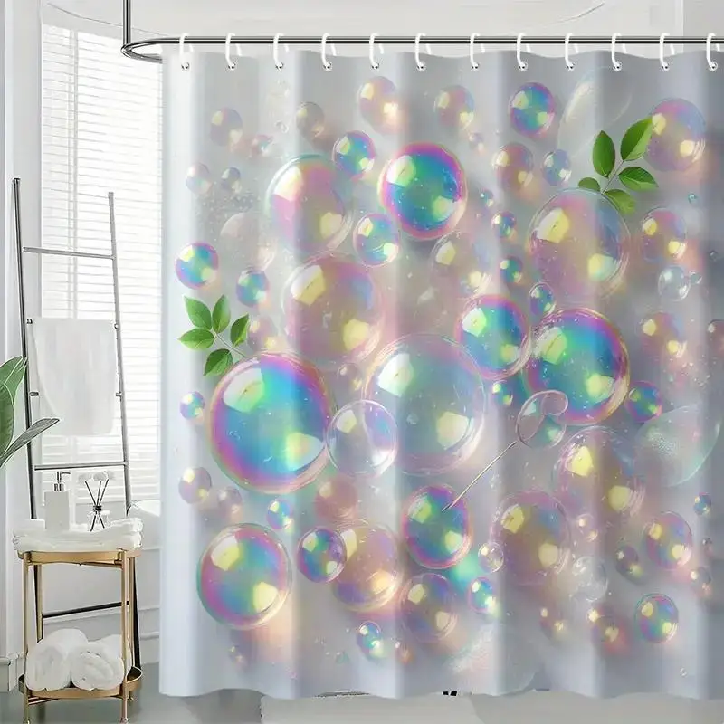 Colorful Bubble Shower Curtain Liner Polyester Bathroom Decoration Aesthetic Rainbow Shower Screen for Modern Home Decor