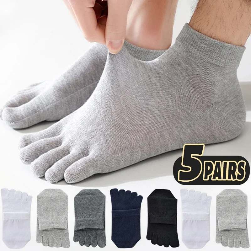 5Pairs Solid Superior Cotton Men Socks Five Fingers Sweat-absorbed Sock Seamelss Breathable Sock Split Toe Sports Mid Tube Socks