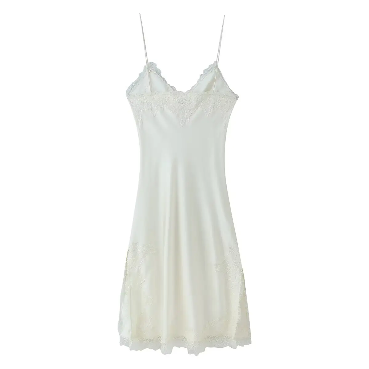 2025 Abito senza spalline in pizzo Abito da donna con scollo a V Abito senza spalline allentato Moda sexy Abito in pizzo di raso bianco Elegante cena da sera Nig