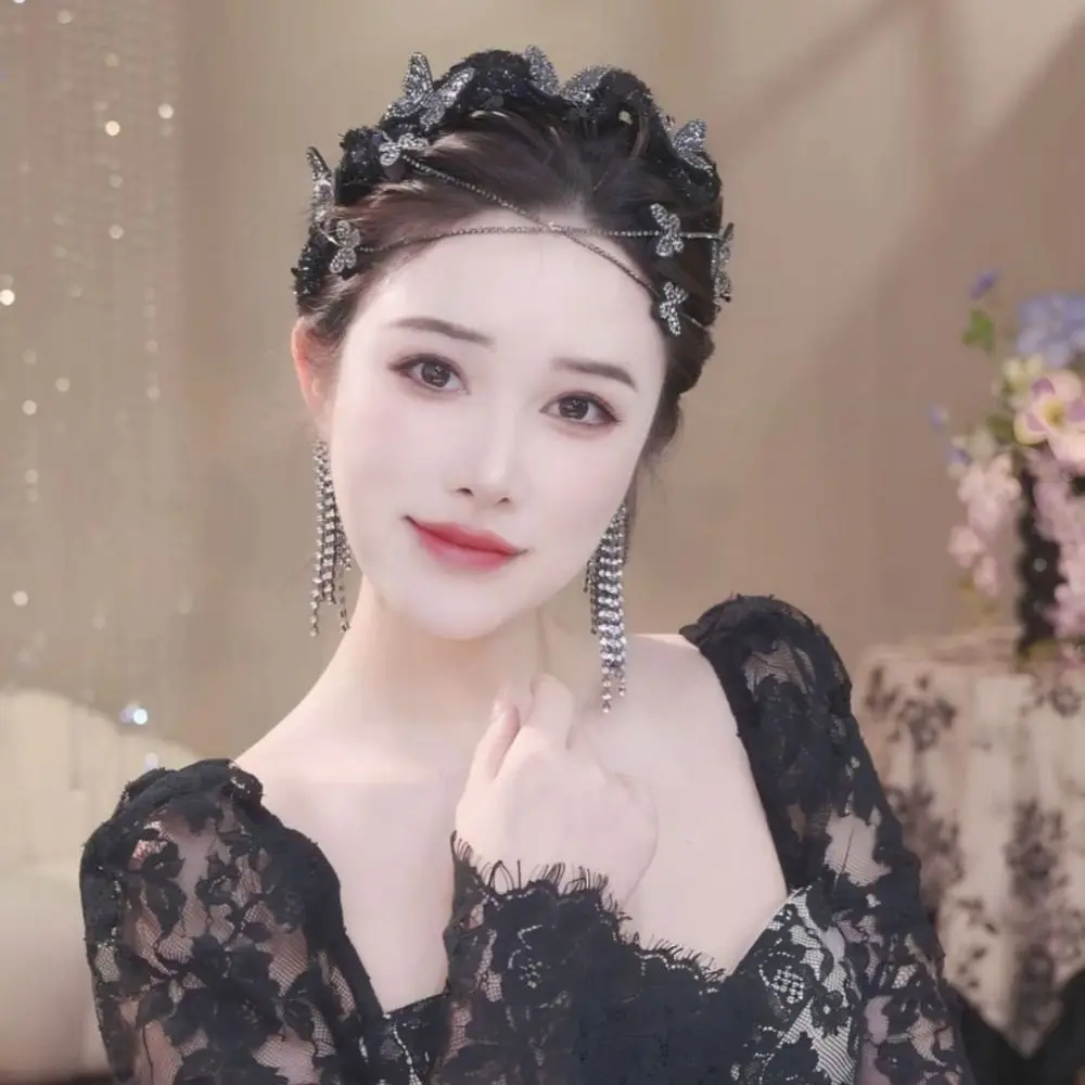 

1Pcs New Velvet Braided Tassel Headband Floral Stylish Charm Tassel Head Band Long Chain Lace Mesh Hair Accessories for Women