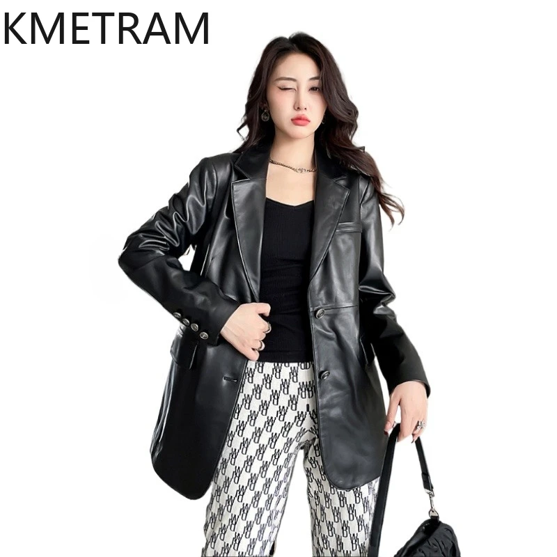 

100% верхний слой овчины, женские черные пиджаки из натуральной кожи, новинка верхней одежды, осенняя одежда 2025 года, женская дубленка