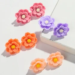 Lovely Resin Big Flower Stud Earrings for Women Cute Large Resin Korea Flower Pearl Floral Style Earring Trendy Design Jewelry