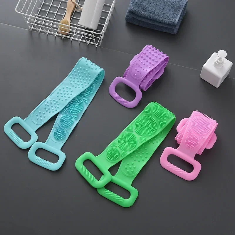 Soft Silicone Body Scrubber Bath Brush Shower Exfoliating Brush Belt Back Scrub Body Cleaner Cleaning Strap Bathroom Accessories