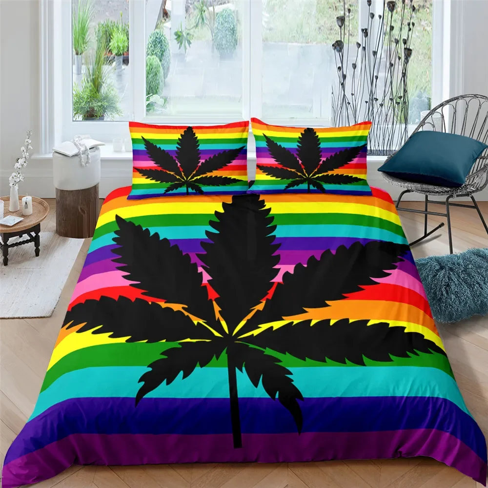 Colourful Maple Leaf Bedding Set Polyester Duvet Cover Home Textile Single/Twin/Double/Full/Queen/UK King/AU King/US King Size