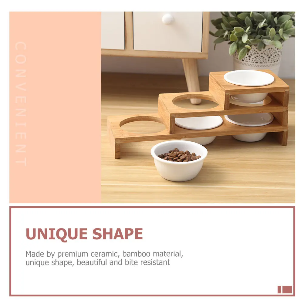 

1 Set Ceramic Cat Bamboo Stand Multi-Function Elevated Pet Food Water Container For Kitten Puppy Household Use Dog Bowl Cat